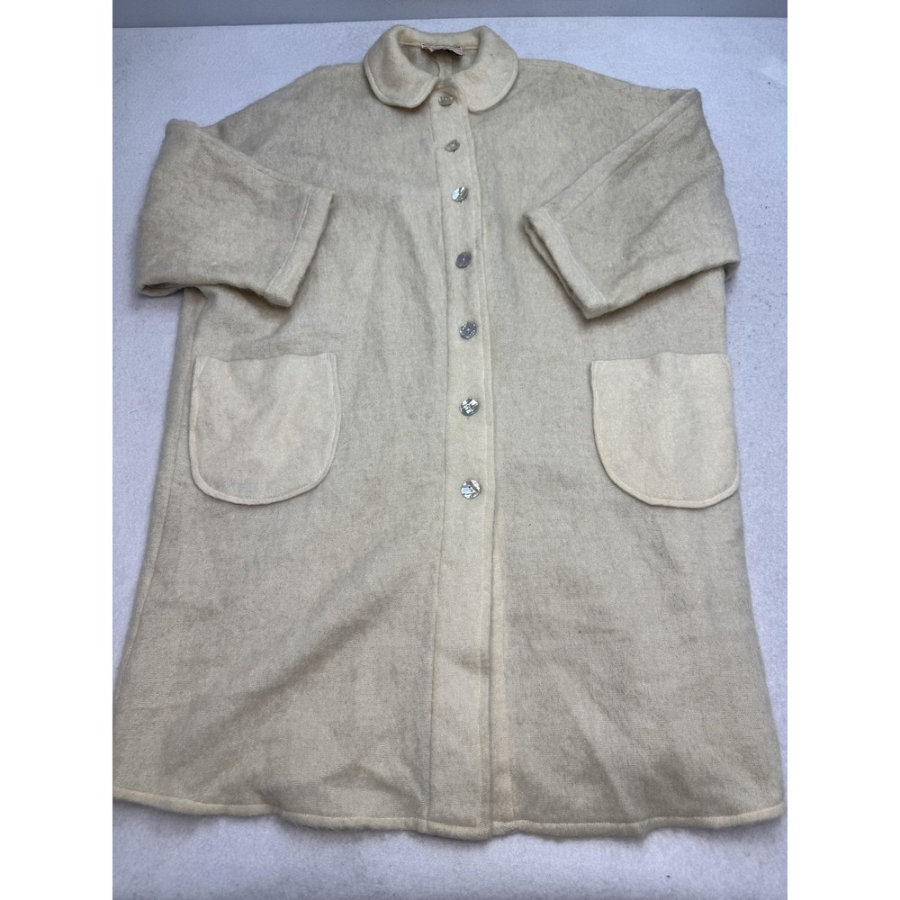 Aunt Abigail's Attic Coat Womens Large White Wool 3/4 Sleeve Button Pockets